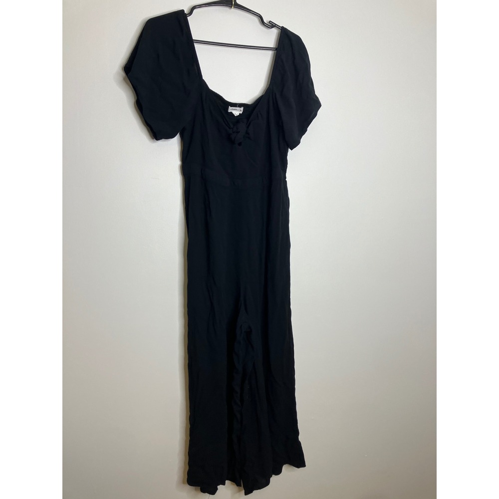 O'Neill Jumpsuit Women Large Black Excellent Wide Leg Tie Front Smocked Back